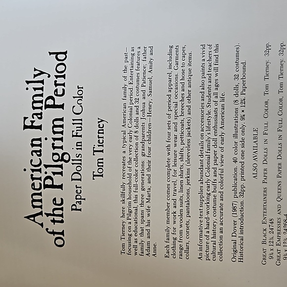 Book - American Family of the Pilgrim Period, Paper Dolls in Full Color - Picture 2 of 2